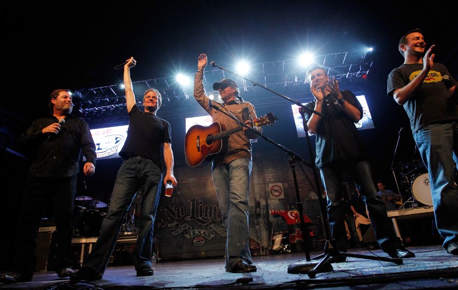 DALLAS, TX - AUGUST 23: (L-R) Texas Motor Speedway President Eddie Gossage, Kenny Wallace, Kyle Petty, Matt Kenseth, and Kurt Busch entertain race fans at the Texas Motor Speedway 2012 Schedule Announcement event on August 23, 2011 in Dallas, Texas. (Photo by Tom Pennington/Getty Images for Texas Motor Speedway)